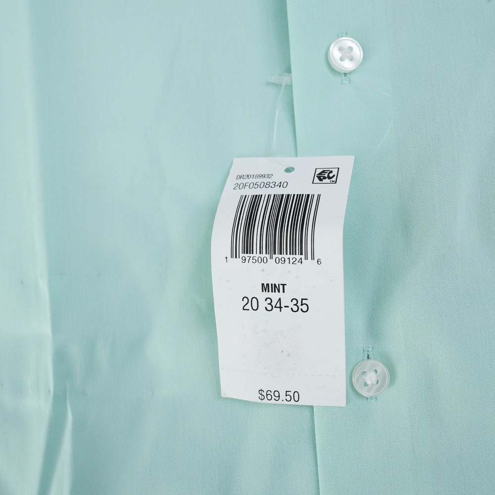 Van Heusen Dress Shirt Men Mint Green Ultra Wrinkle Free Big New 20 34/35 - Picture 12 of 13